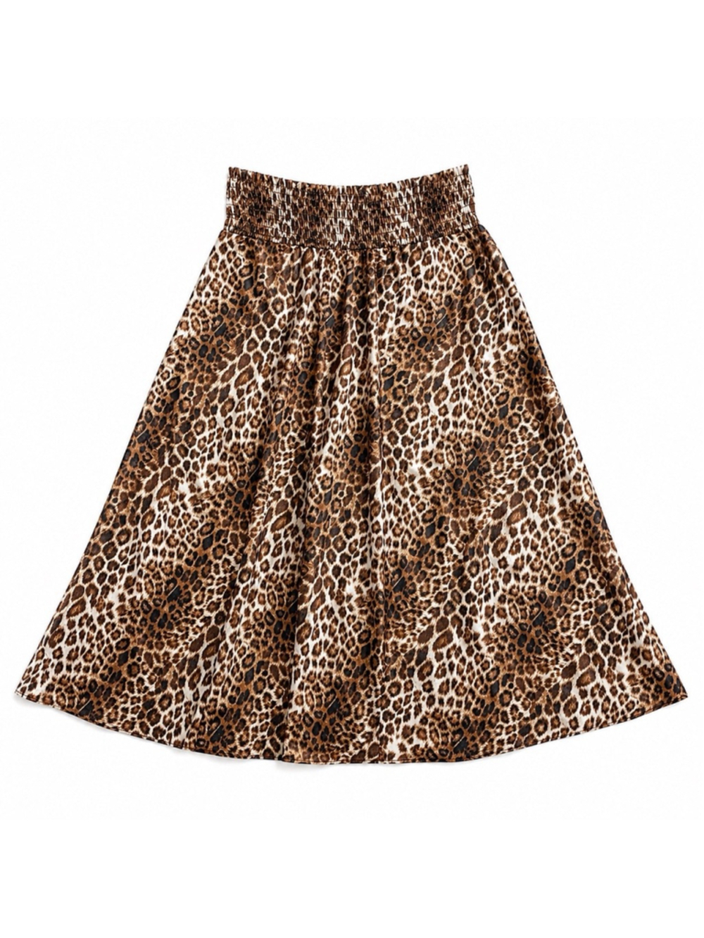 Veronica M Leopard Print High Low Midi Skirt Womens XL Smocked Waist Animal Prin - Picture 3 of 7